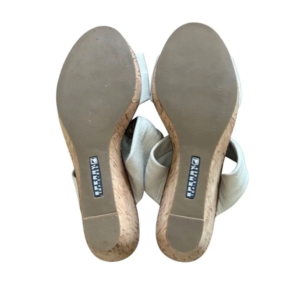 SPERRY Shoreham Nude Brown Leather Wedge Slides Sandals Size 7.5 M